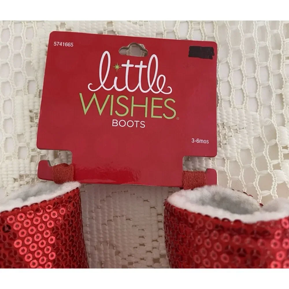 Little Wishes Baby Girl Size 3-6 months Red Boots Sparkly Christmas Holiday - Picture 10 of 12